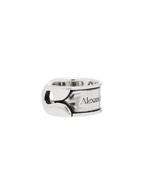 Alexander McQueen engraved safety-pin ring