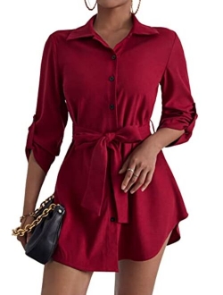 Women's Tie Front Button Up Blouse Shirt Bishop Long Sleeve Collar Longline Tunic Top