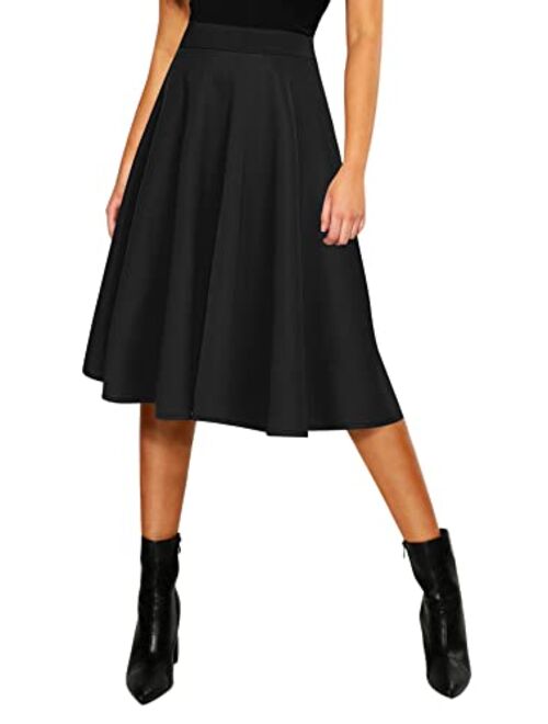 Urban CoCo Women's Basic Elastic Waist A-line Solid Flared Midi Skirt