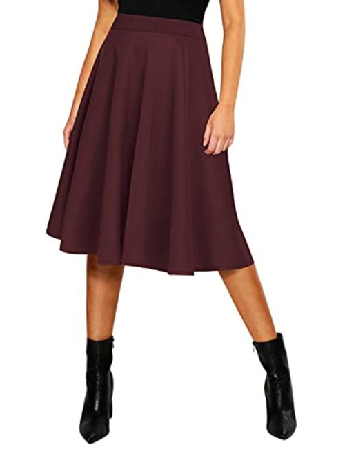 Urban CoCo Women's Basic Elastic Waist A-line Solid Flared Midi Skirt