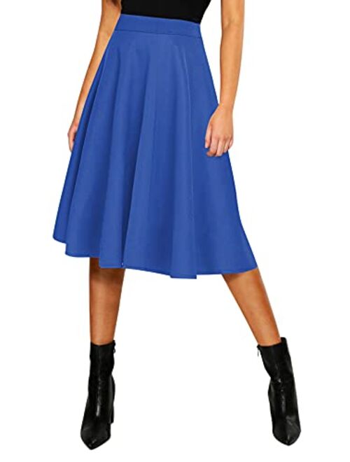 Urban CoCo Women's Basic Elastic Waist A-line Solid Flared Midi Skirt