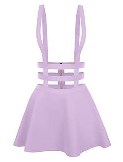 Womens Elastic Waist Pleated Short Braces Skirt