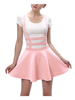 Womens Elastic Waist Pleated Short Braces Skirt