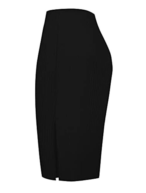 Urban CoCo Elastic High Waist Knee Length Pencil Skirt Ribbed Knit Basic Tube Midi Skirt