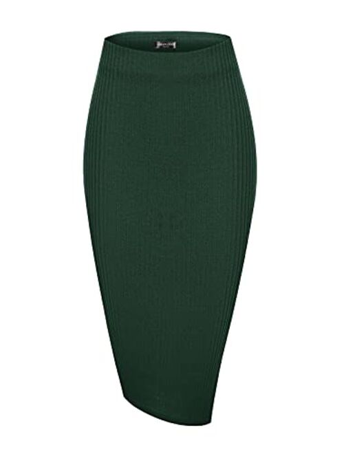 Urban CoCo Elastic High Waist Knee Length Pencil Skirt Ribbed Knit Basic Tube Midi Skirt