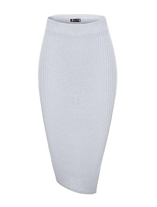 Urban CoCo Elastic High Waist Knee Length Pencil Skirt Ribbed Knit Basic Tube Midi Skirt