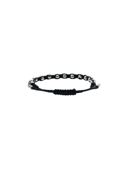 Alexander McQueen black and silver metallic skulls drawstring bracelet