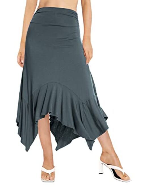 Urban CoCo Women's Summer Beach Skirt Stretchy Midi Skirt with Irregular Hem