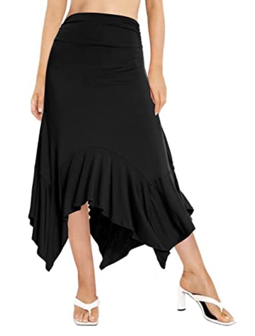 Urban CoCo Women's Summer Beach Skirt Stretchy Midi Skirt with Irregular Hem