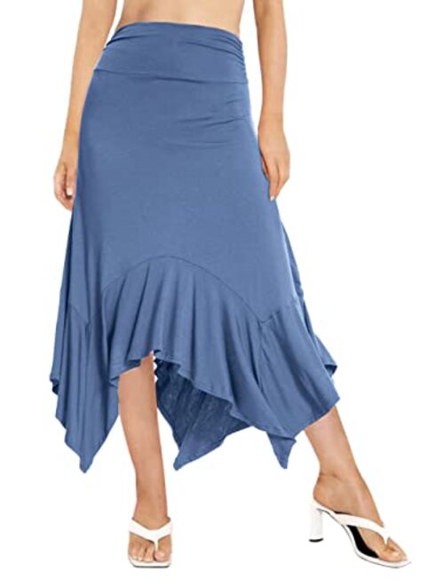 Urban CoCo Women's Summer Beach Skirt Stretchy Midi Skirt with Irregular Hem