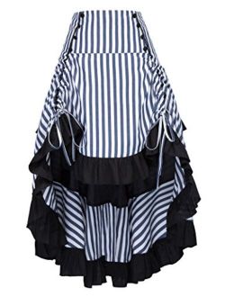 Vintage Striped Victorian High Low Skirt Steampunk Style Falda