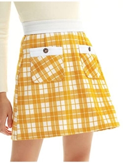 Women's High Waist Mini Skirt Tweed A-Line Pencil Skirt with Pocket