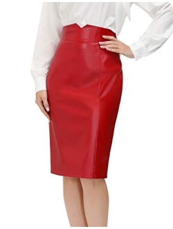 Women Faux Leather Pencil Skirt Sexy Stretch Leather Skirt Back Slit