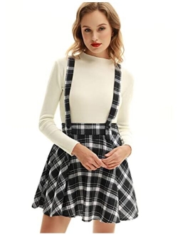 Women's Vintage Overall High Waist A-Line Suspender Skirt Pleated Pinafore Dress