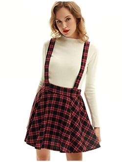 Women's Vintage Overall High Waist A-Line Suspender Skirt Pleated Pinafore Dress