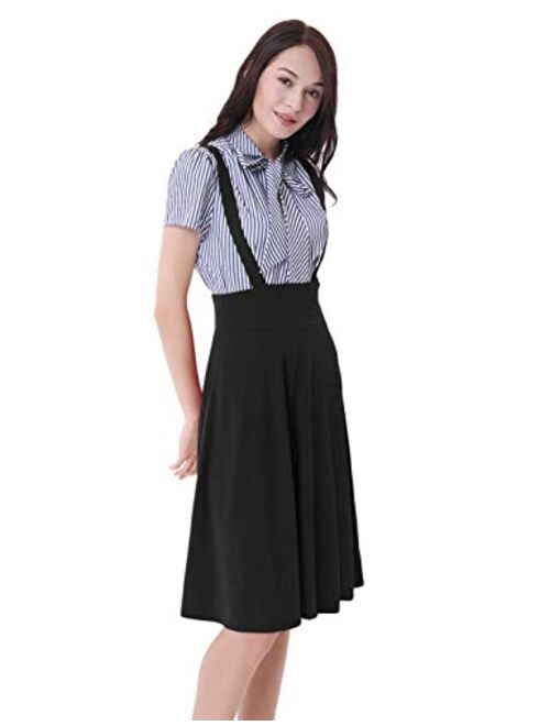 Belle Poque Women's Vintage Overall High Waist A-Line Suspender Skirt Pleated Pinafore Dress