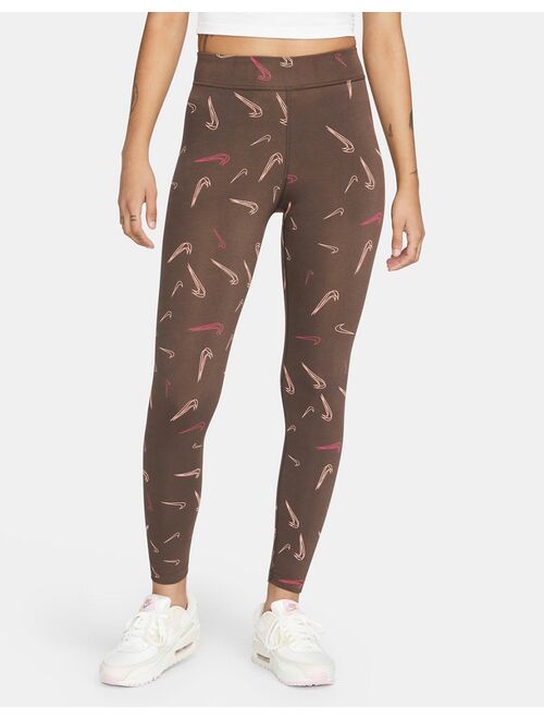 Nike Dance Pack high-rise all over print leggings in dark brown