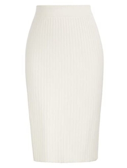 Women's Knee Length Stretchy Ribbed Skirt for Office Work Hips-Wrapped Skirts