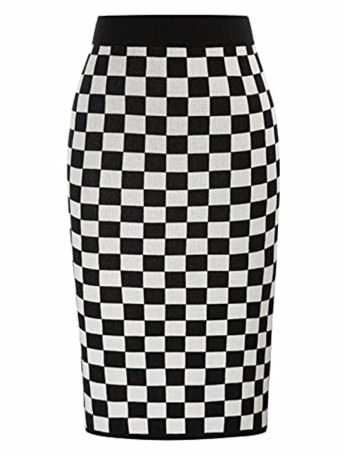 Kate Kasin Women's Knee Length Stretchy Ribbed Skirt for Office Work Hips-Wrapped Skirts