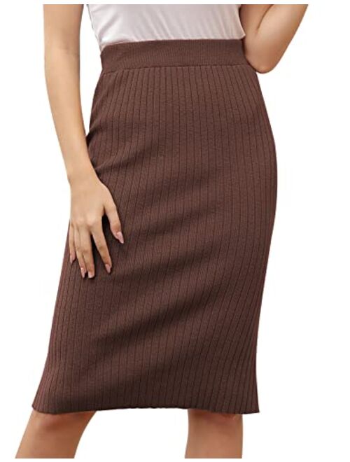 Kate Kasin Women's Knee Length Stretchy Ribbed Skirt for Office Work Hips-Wrapped Skirts