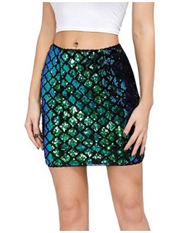 Women Sequin Bodycon Mini Skirt Club Wear Party Sparkle Above Knee Pencil Skirt