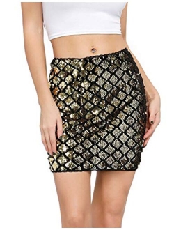 Women Sequin Bodycon Mini Skirt Club Wear Party Sparkle Above Knee Pencil Skirt