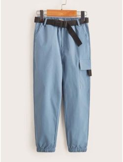 Toddler Boys Elastic Waist Cargo Pants With Push Buckle Belt