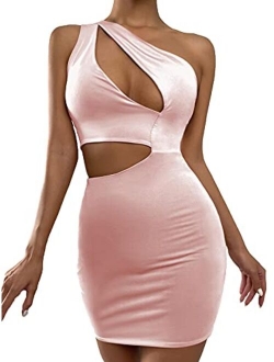 Women's Sexy One Shoulder Sleeveless Cutout Mini Club Pencil Bodycon Dress