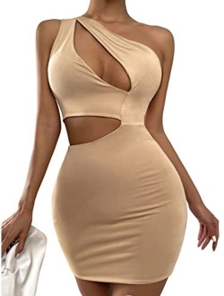 Women's Sexy One Shoulder Sleeveless Cutout Mini Club Pencil Bodycon Dress