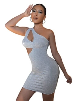 Women's Sexy One Shoulder Sleeveless Cutout Mini Club Pencil Bodycon Dress