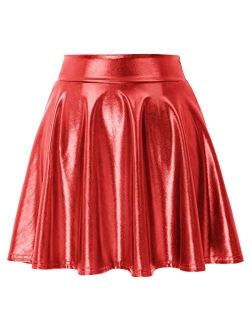 Women's Shiny Metallic Skater Skirt Fashion Flared Mini Skirt