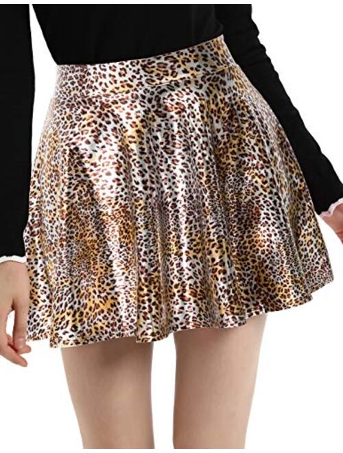 Kate Kasin Women's Shiny Metallic Skater Skirt Fashion Flared Mini Skirt