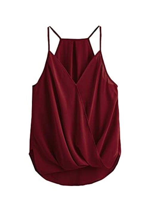 SheIn Women's Sleeveless Twist Front Wrap Cami Tank Top with Spaghetti Strap Tee