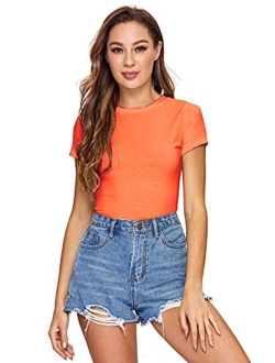 Women's Solid Basic Tee Round Neck Short Sleeve Slim Fit T-Shirt Tops