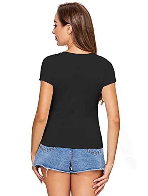 SheIn Women's Solid Basic Tee Round Neck Short Sleeve Slim Fit T-Shirt Tops