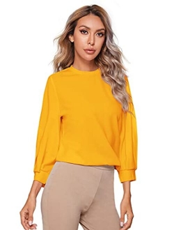 Women's 3/4 Long Sleeve Casual Office Blouse for Work Round Neck Top Plain Shirt