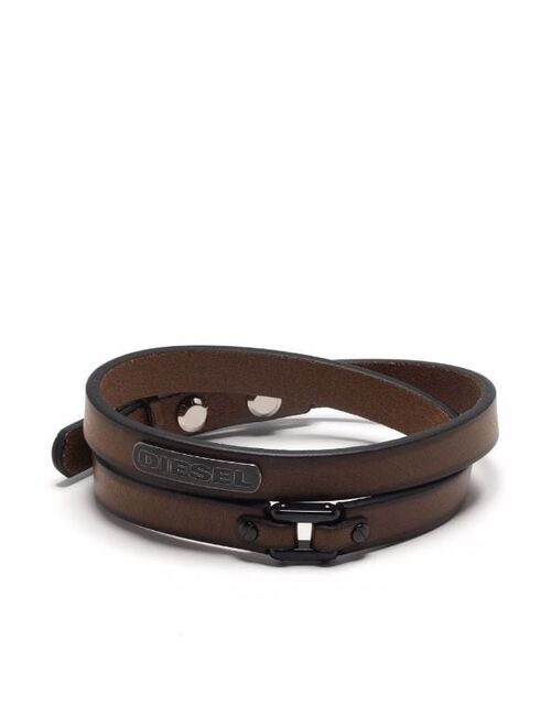 Diesel logo-tag leather wrap bracelet