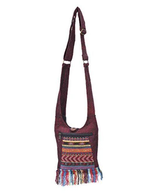 The Collection Royal Geometric & Fringe Accent Mini Sling Crossbody Hobo Bag Hippie Purse Bohemian