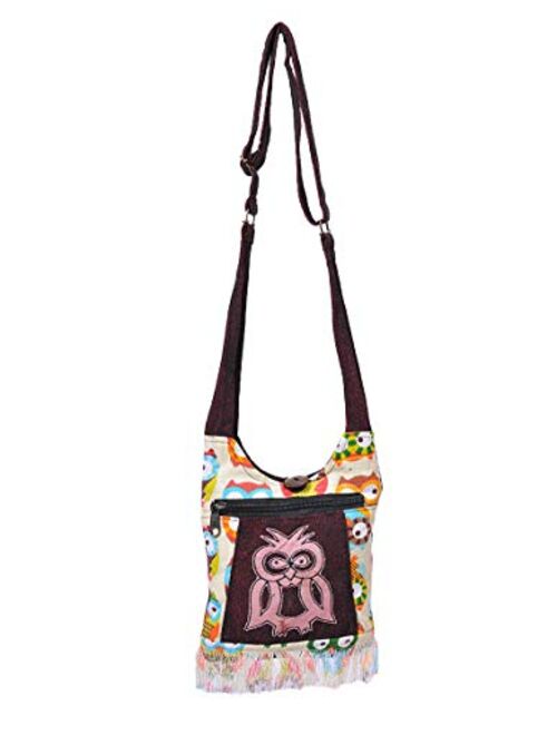 The Collection Royal Geometric & Fringe Accent Mini Sling Crossbody Hobo Bag Hippie Purse Bohemian