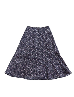 Women's Floral Midi Skirt Peasant Elastic Waist A-Line Ditsy Leave Print Skirts