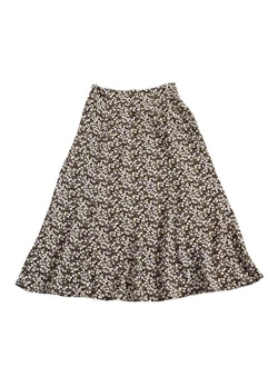 Women's Floral Midi Skirt Peasant Elastic Waist A-Line Ditsy Leave Print Skirts