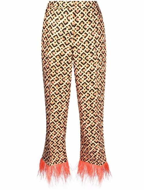 La DoubleJ Boudoir feather-trim cropped trousers