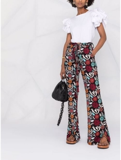 tie-waist flared trousers