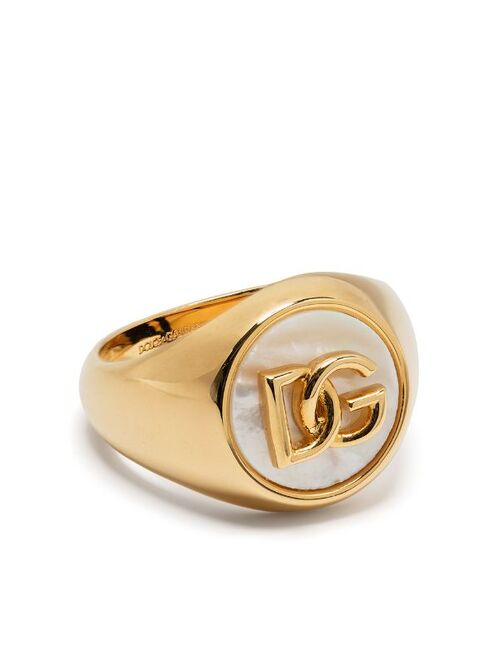 Dolce & Gabbana logo-plaque pearl-detail ring