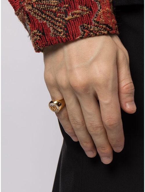 Dolce & Gabbana logo-plaque pearl-detail ring