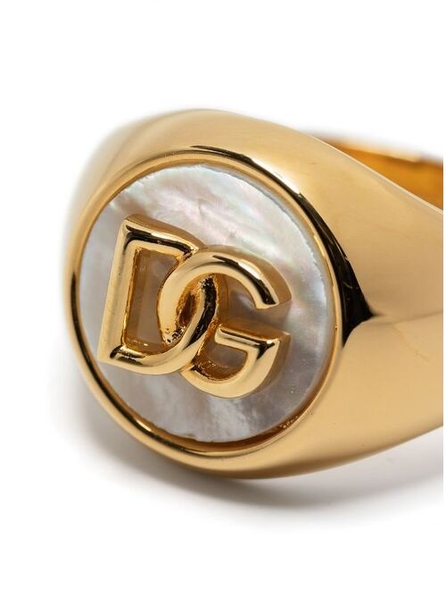 Dolce & Gabbana logo-plaque pearl-detail ring