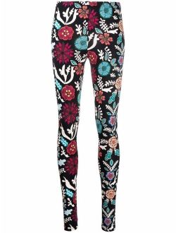 floral-print stretch leggings