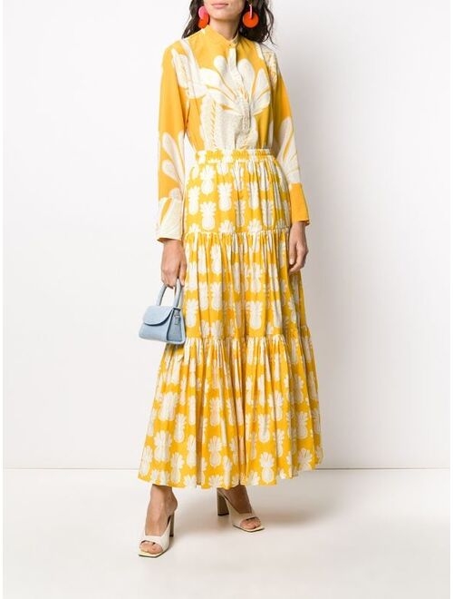 La DoubleJ pineapple print tiered skirt