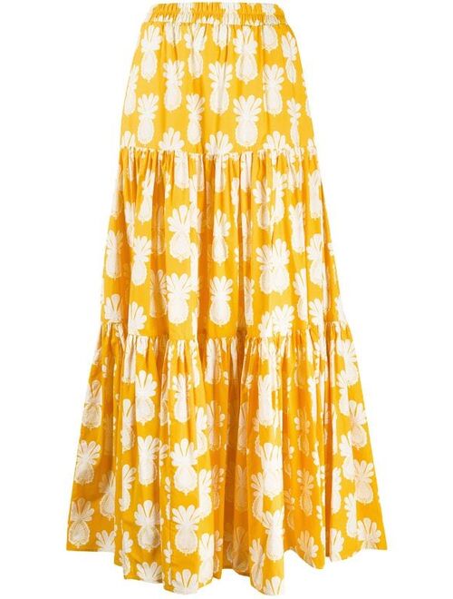 La DoubleJ pineapple print tiered skirt