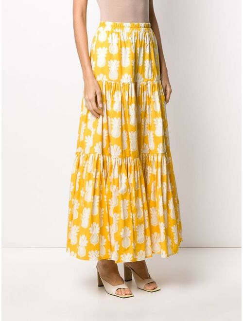 La DoubleJ pineapple print tiered skirt